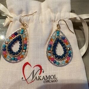 Nakamol Chicago multi colored Beaded & metal teardrop earrings in dust-bag EUC